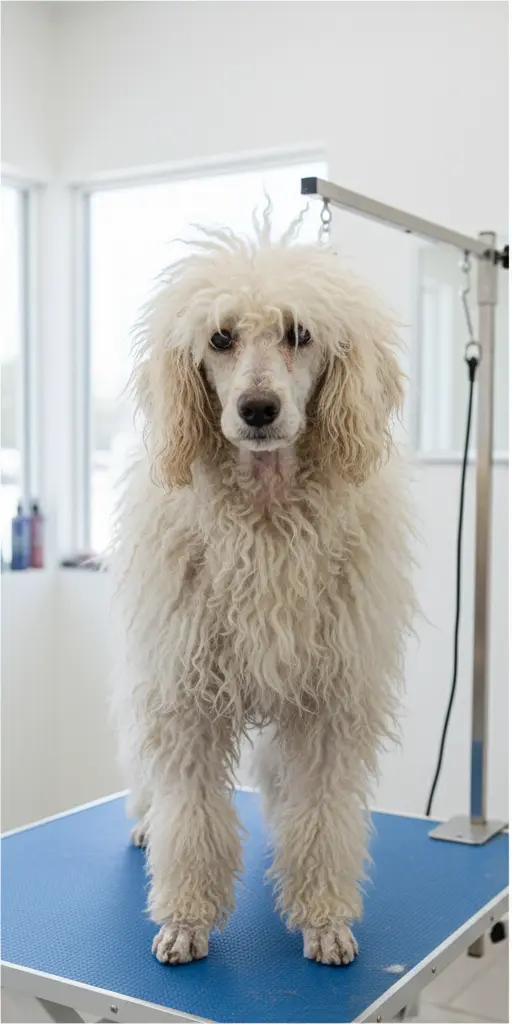 Пудель до и после профессионального груминга — до