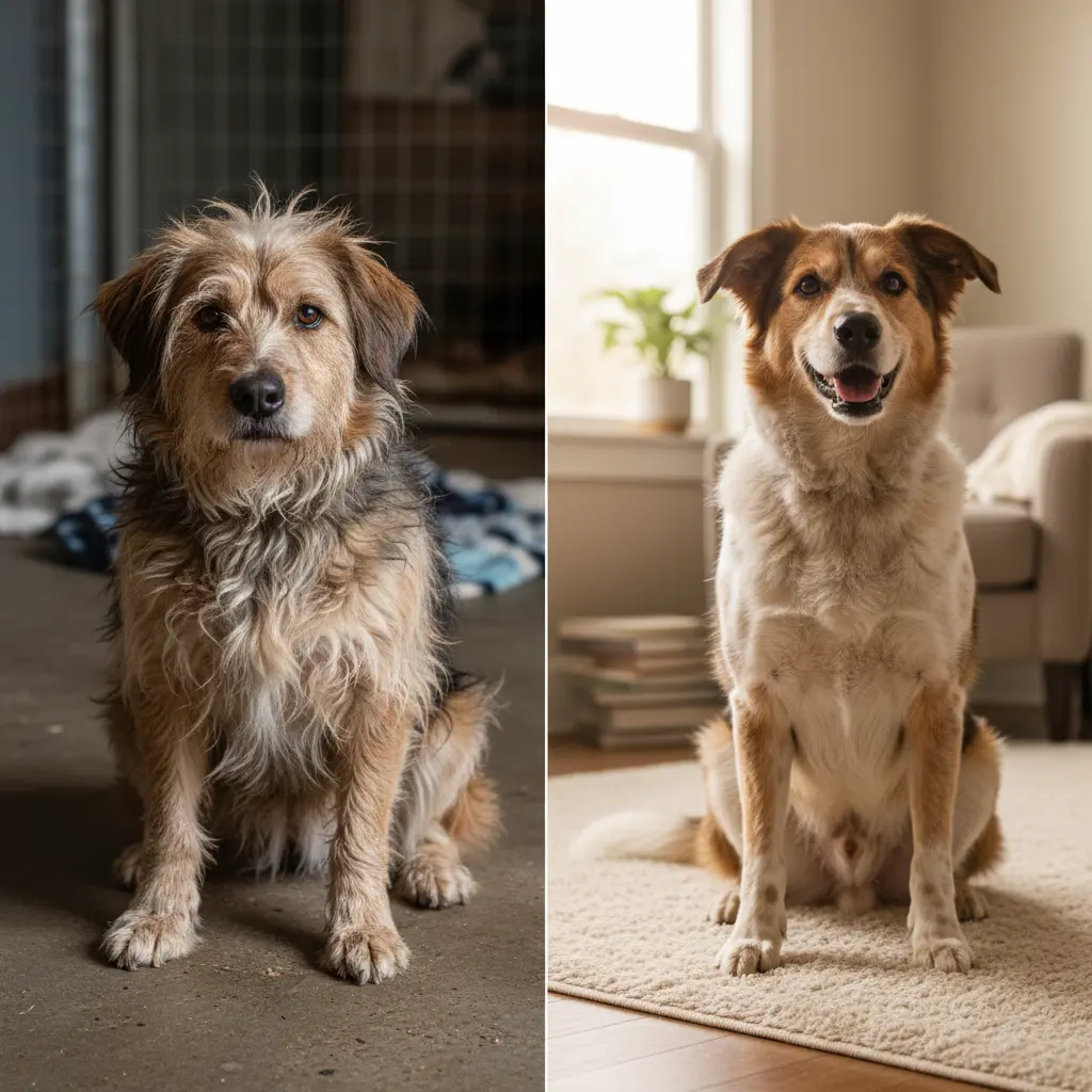 Сравнение: нестриженая и ухоженная дворняга