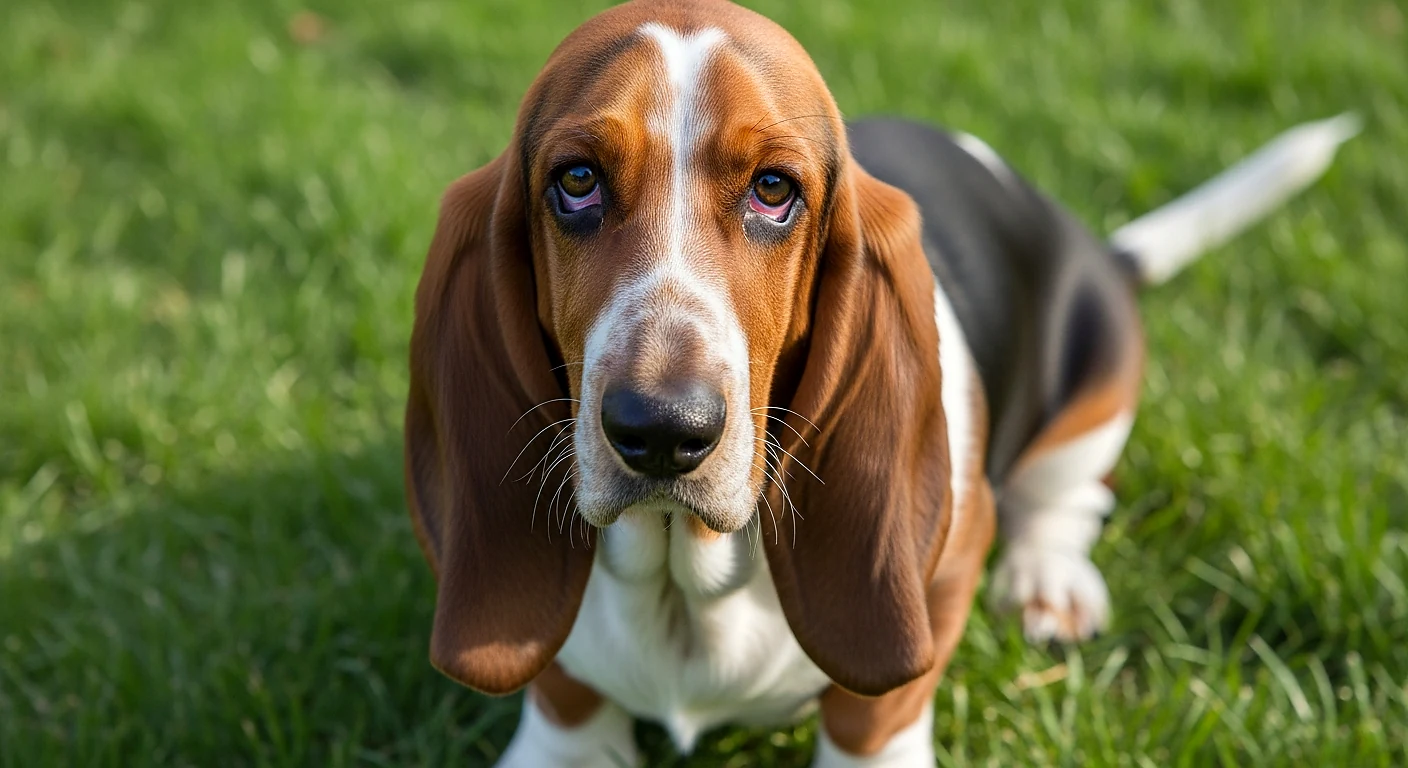 Бассет-хаунд с длинными ушами, портрет крупным планом