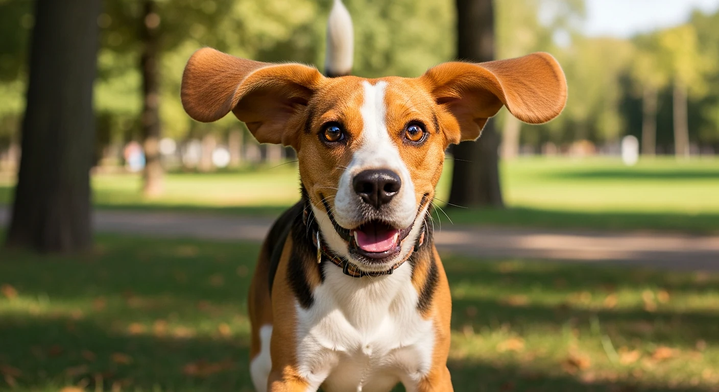 Бигль с висячими ушами, активная собака