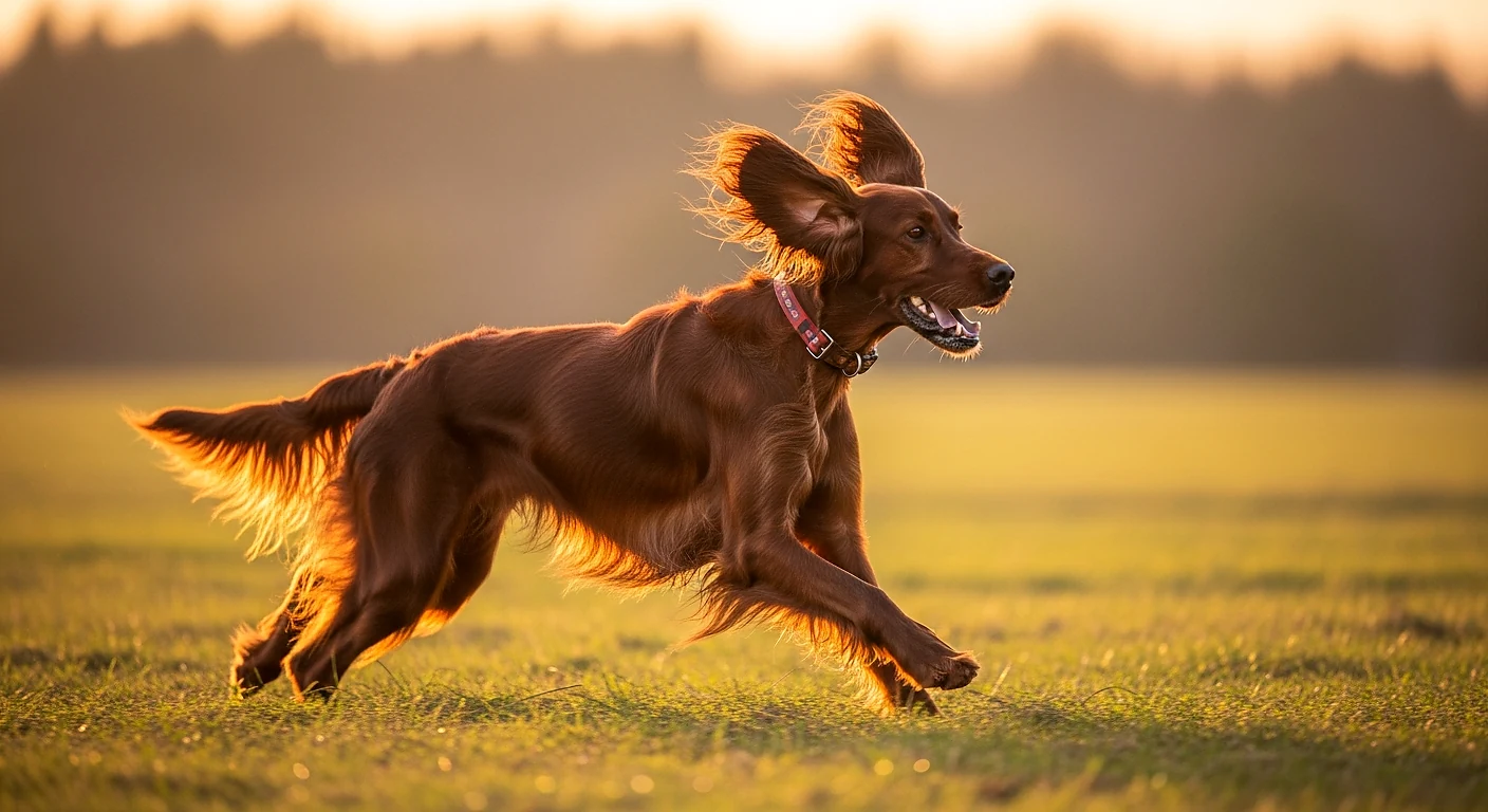 Ирландский сеттер с шелковистыми ушами на природе