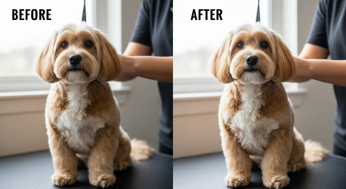 Собака до и после стрижки у грумера