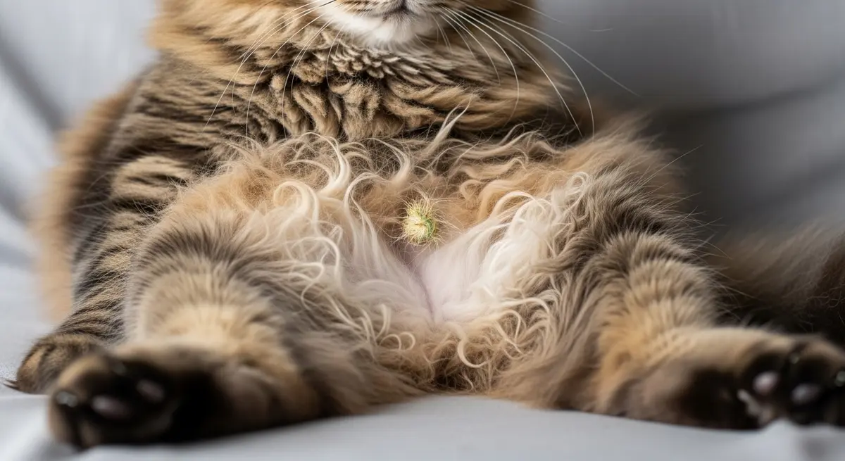 Кошка с колтуном на животе