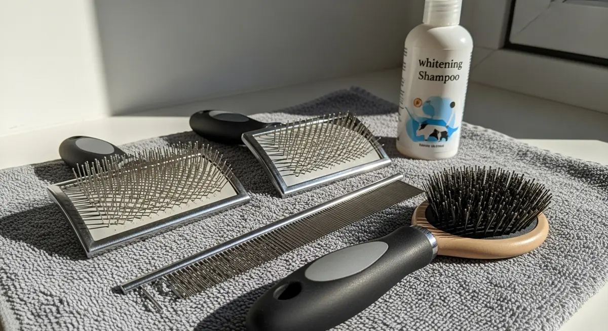 Набор инструментов для груминга самоеда на полотенце