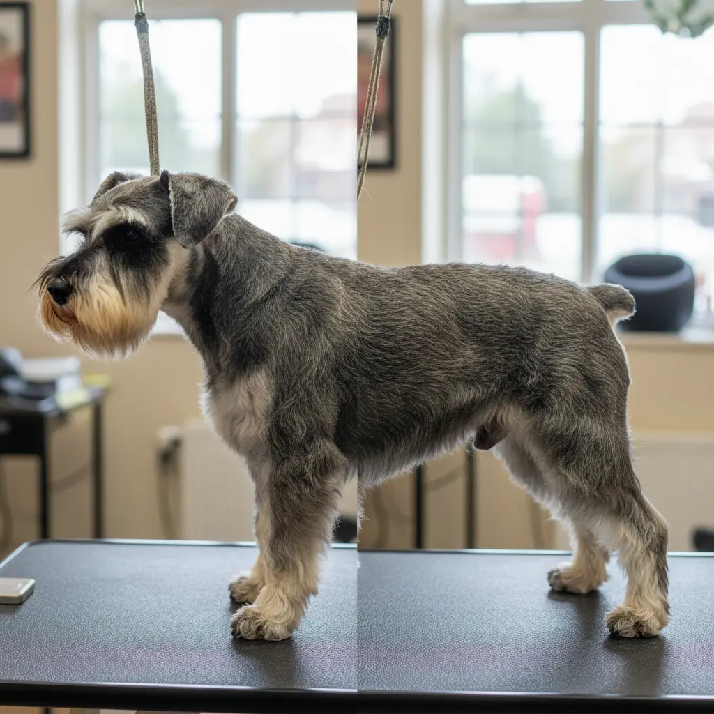 Сравнение шерсти цвергшнауцера после стрижки машинкой и после стриппинга