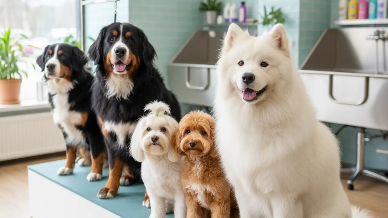 Аккуратное расчесывание длинной шерсти афганской борзой на природе