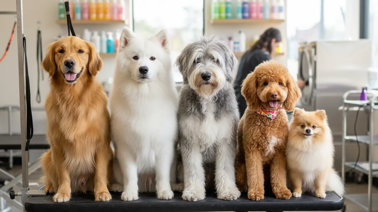 Владелец формирует шнуры на шерсти собаки породы комондор